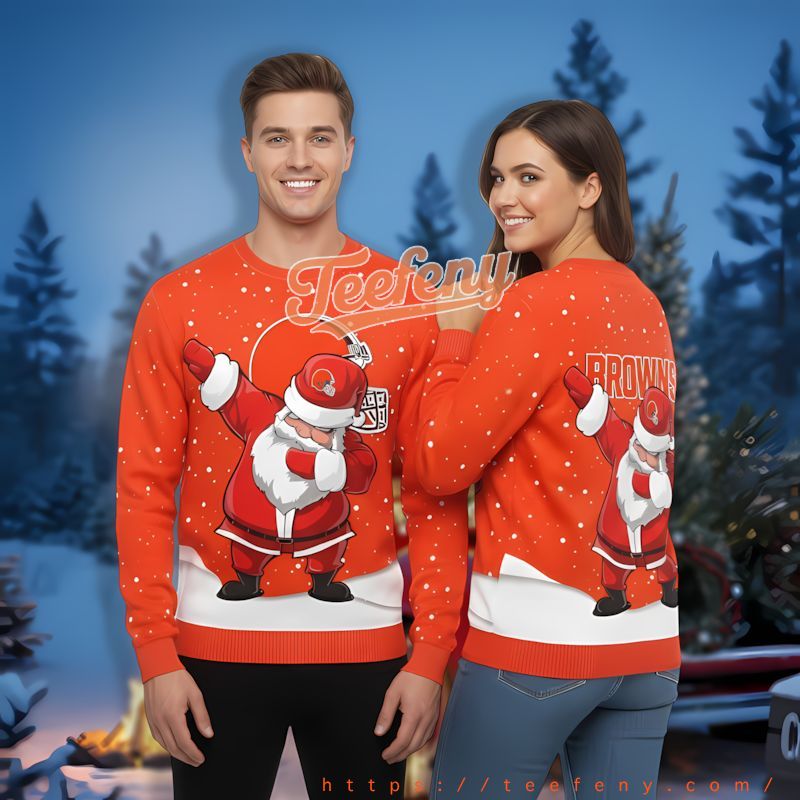 Cleveland Browns Santa Claus Orange White Funny Christmas Pullover