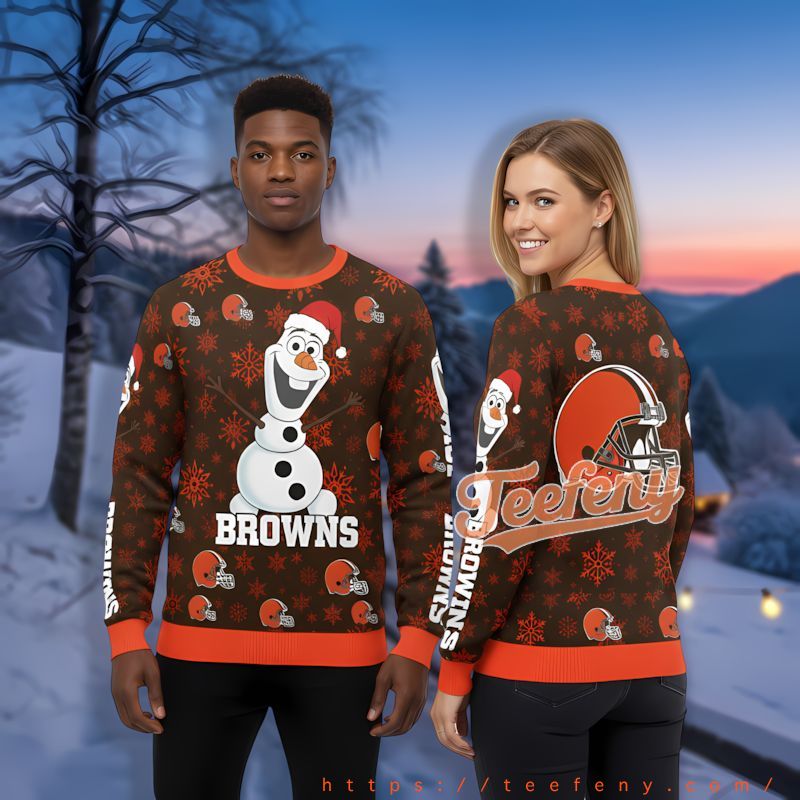 Cleveland Browns Santa Olaf Orange Brown Vintage Ugly Sweaters