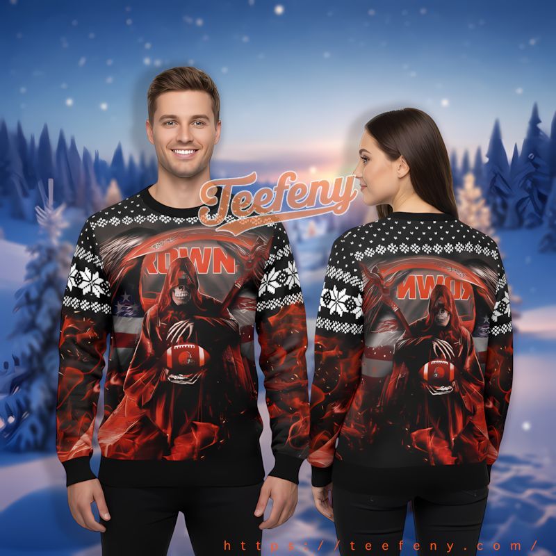 Cleveland Browns Skull Death Orange Black Funny Ugly Christmas Sweater