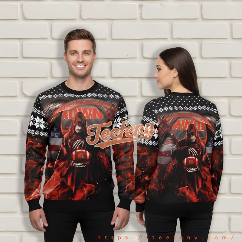 Cleveland Browns Skull Death Orange Black Funny Ugly Christmas Sweater Cleveland Browns Skull Death Orange Black Funny Ugly Christmas Sweater