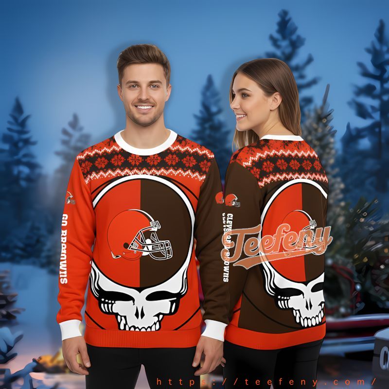 Cleveland Browns Skull Grateful Dead Orange Christmas Sweatshirt For Men