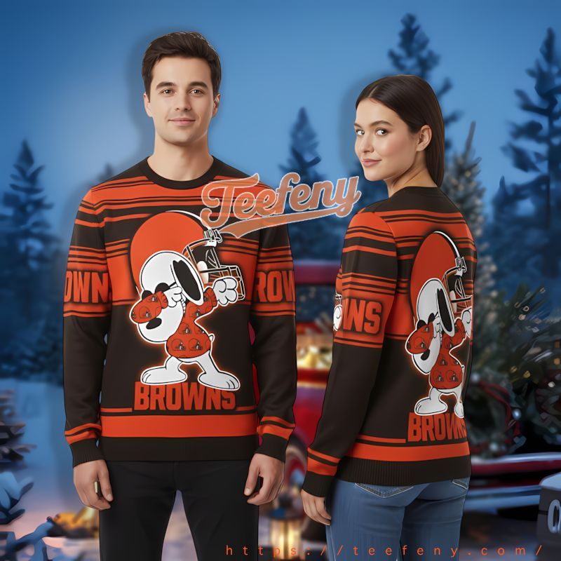 Cleveland Browns Snoopy Orange Black Christmas Sweater Women