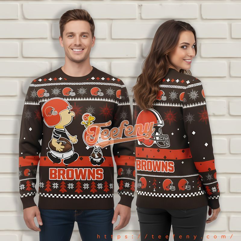 Cleveland Browns Snoopy Woodstock Orange Brown Christmas Sweater Women Cleveland Browns Snoopy Woodstock Orange Brown Christmas Sweater Women