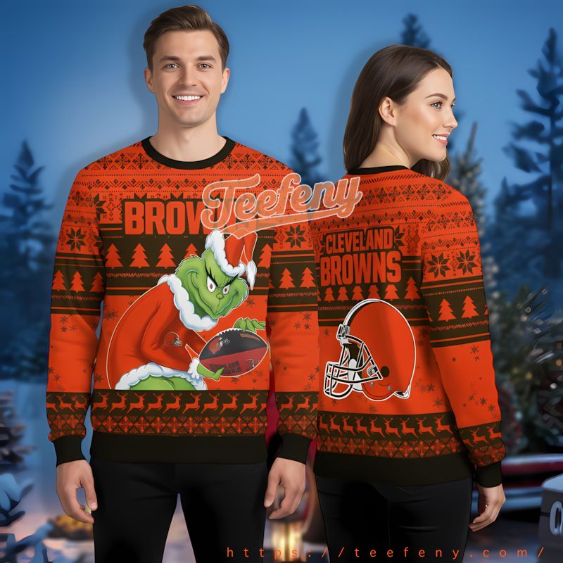 Cleveland Browns The Grinch Stole Xmas Orange Ugly Christmas Sweaters For Sale