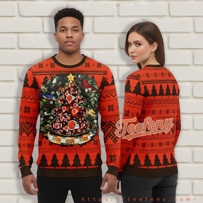 Cleveland Browns Tree Ball Orange Black Christmas Sweater The Office Cleveland Browns Tree Ball Orange Black Christmas Sweater The Office
