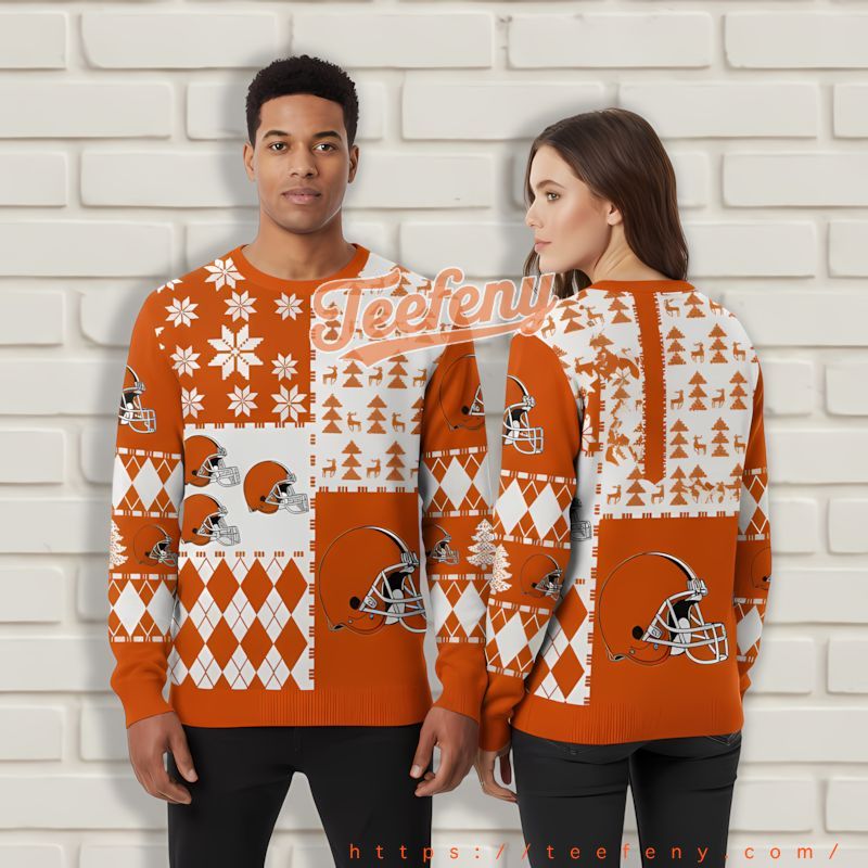 Cleveland Browns White Orange Couples Christmas Sweatshirts Cleveland Browns White Orange Couples Christmas Sweatshirts