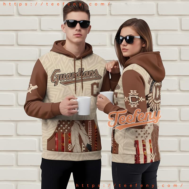 Cleveland Guardians Native American Feather 3D Hoodie Zipper