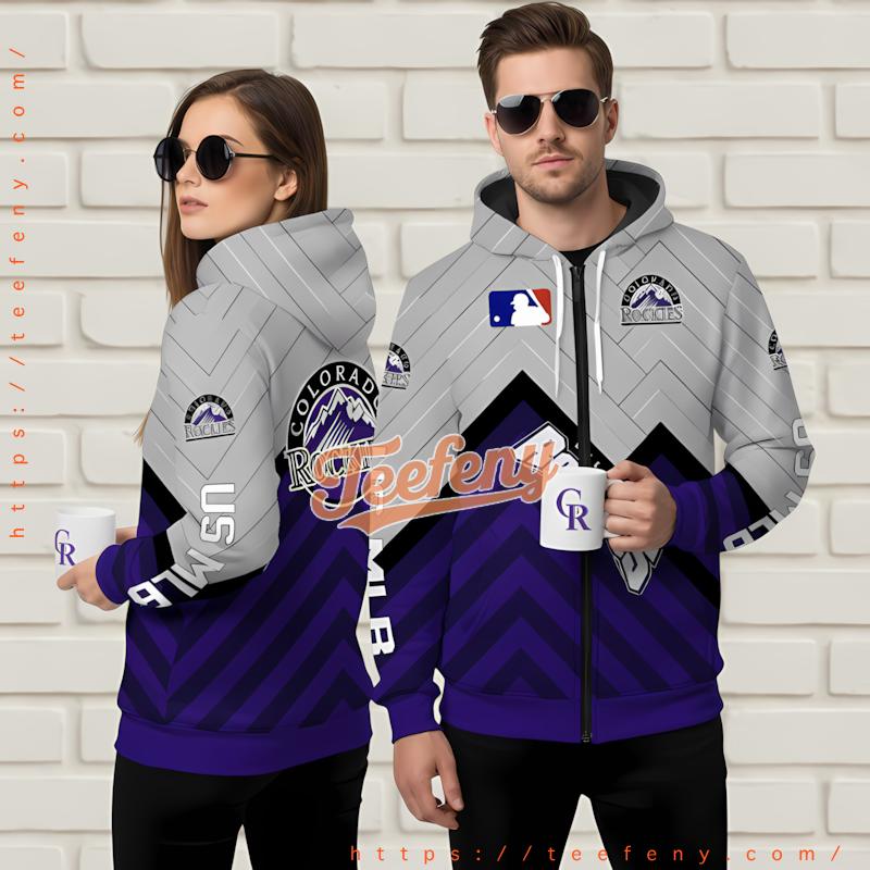 Colorado Rockies Geometric Pattern 3D Hoodie Zipper Purple Colorado Rockies Geometric Pattern 3D Hoodie Zipper Purple