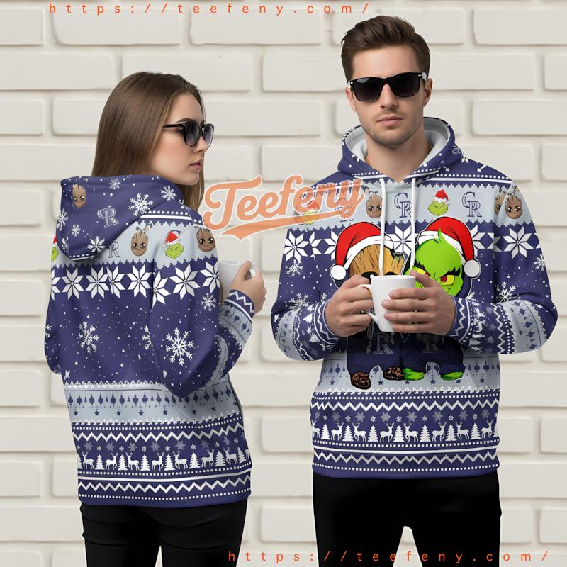 Colorado Rockies Grinch Groot Christmas Ugly 3D Print Hoodie Purple Colorado Rockies Grinch Groot Christmas Ugly 3D Print Hoodie Purple