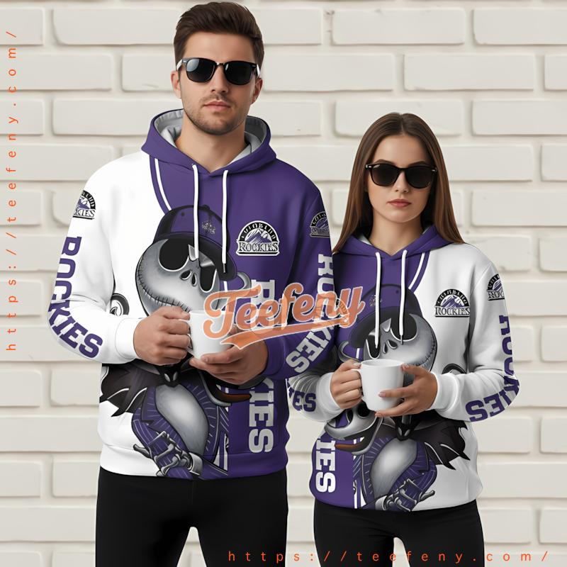Colorado Rockies Jack Skellington Halloween 3D Pullover Hoodie Purple Colorado Rockies Jack Skellington Halloween 3D Pullover Hoodie Purple