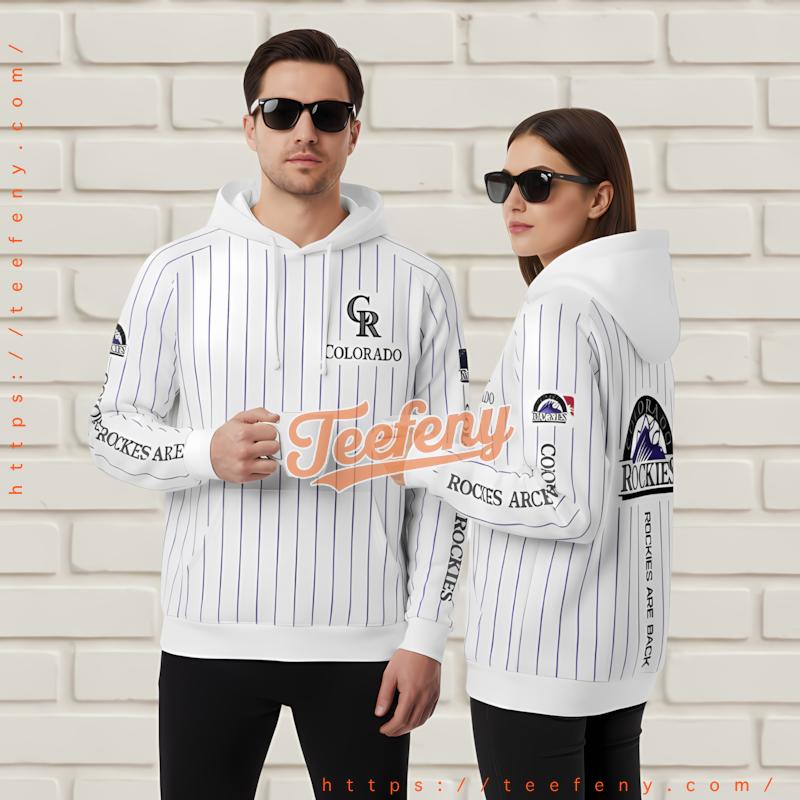 Colorado Rockies Pinstripe Baseball 3D Pullover Hoodie White Colorado Rockies Pinstripe Baseball 3D Pullover Hoodie White