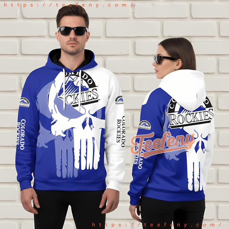 Colorado Rockies Punisher Skull 3D Hoodie Zipper Blue White Colorado Rockies Punisher Skull 3D Hoodie Zipper Blue White