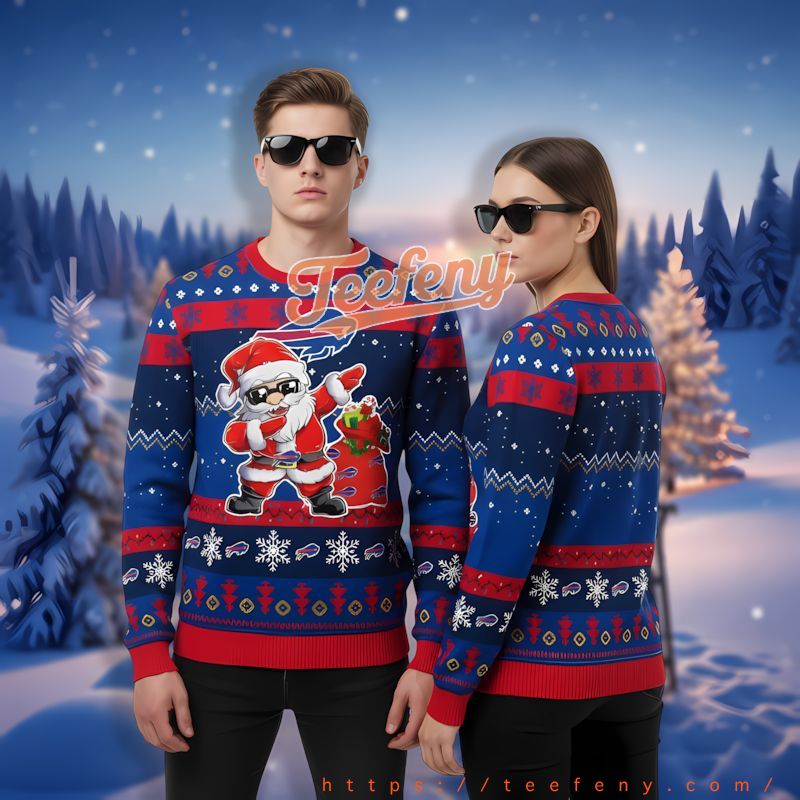Dabbing Santa Claus Buffalo Bills Blue Funny Christmas Pullover