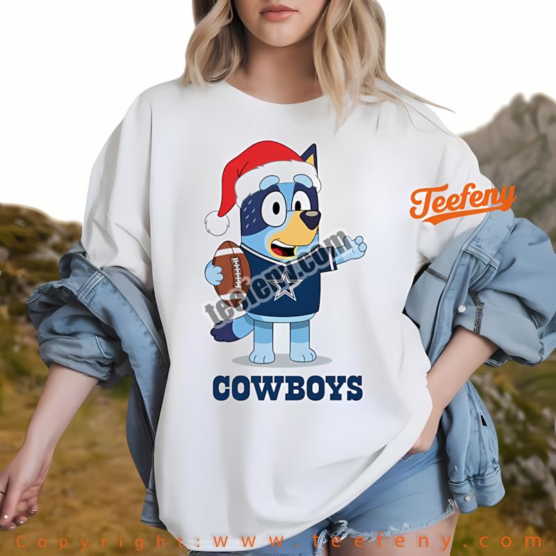 Dallas Cowboys Bluey Christmas Santa Hat Shirt Men