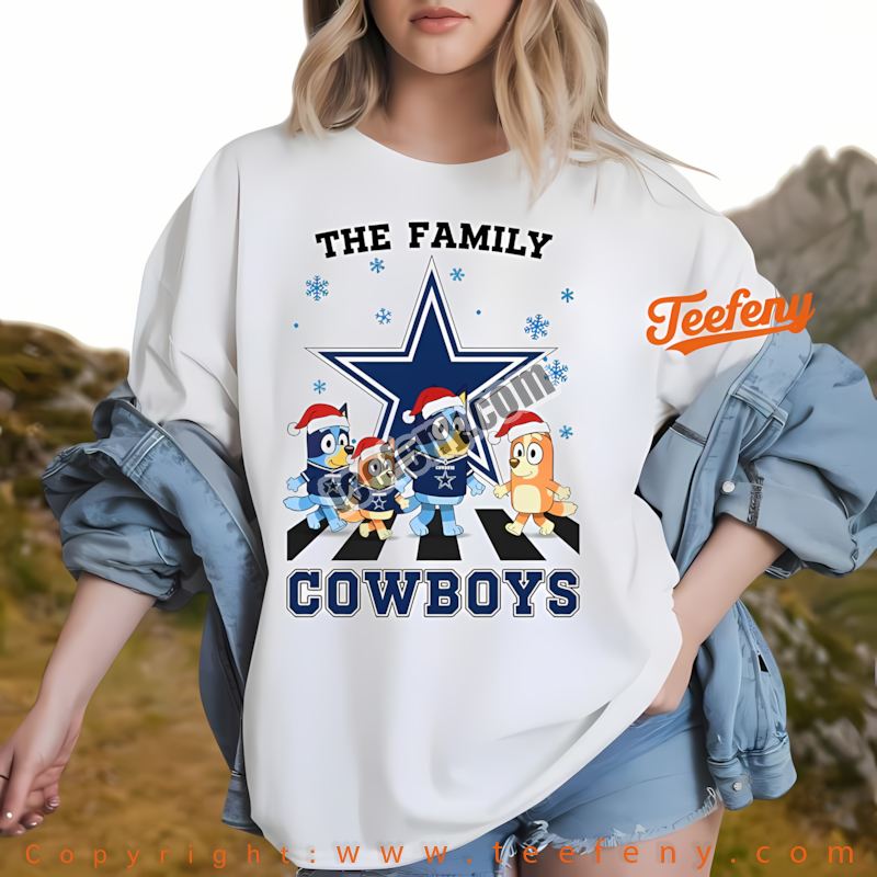 Dallas Cowboys Bluey Family Christmas Snowflake Shirt Women