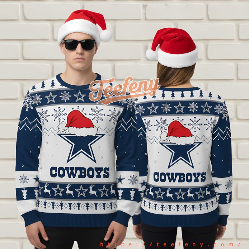 Dallas Cowboys Christmas Bell Tree Ugly Sweater Holiday Blue Mens