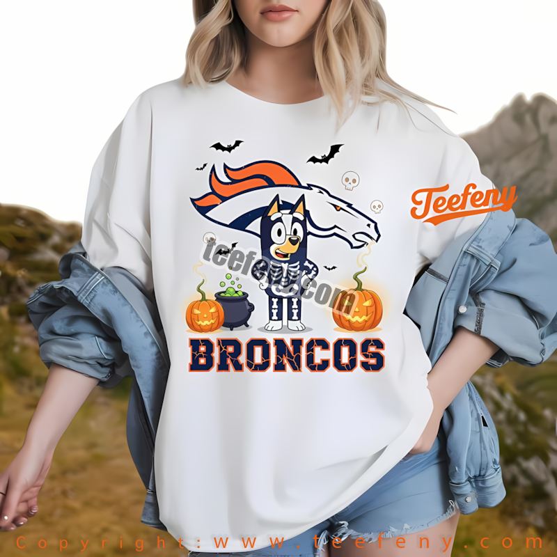 Denver Broncos Bluey Bingo Christmas Dancing Shirt Youth