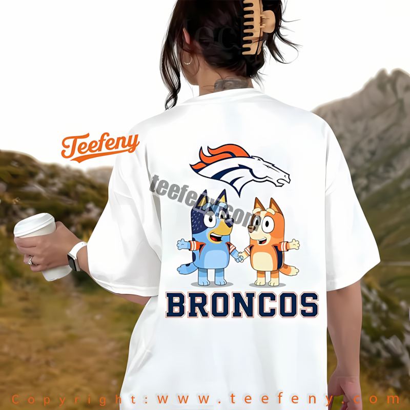 Denver Broncos Bluey Bingo Reindeer Christmas Shirt Cotton