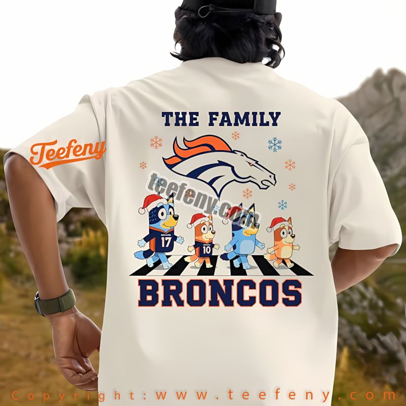Denver Broncos Bluey Family Santa Hat Christmas Parade Shirt Holiday
