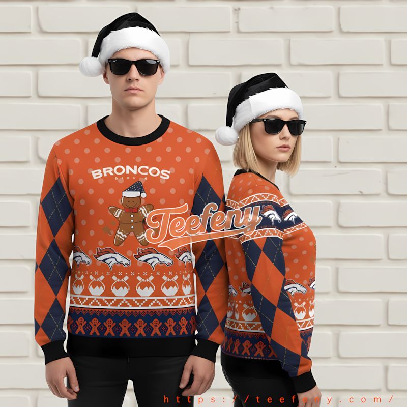 Denver Broncos Mickey Mouse Christmas Sweater Orange Blue On Sale