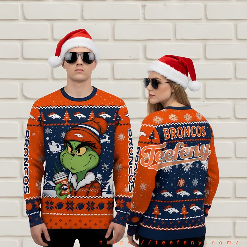 Denver Broncos Grateful Dead Skull Best Christmas Sweater Blue Orange