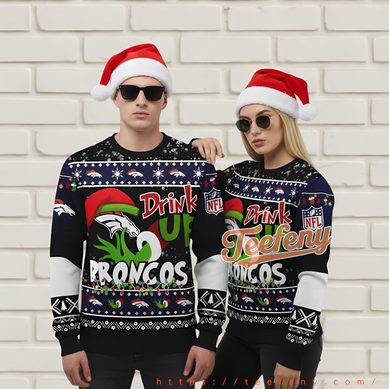 Denver Broncos Grinch And Coffee Cup Crazy Sweater Orange Christmas