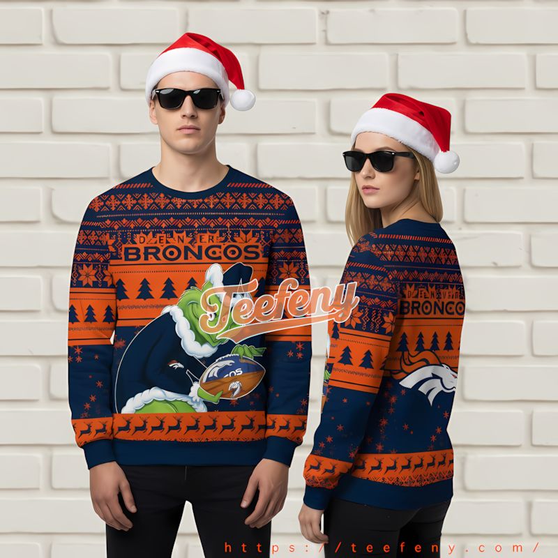 Denver Broncos Grinch Drink Up Vintage Ugly Sweater Black