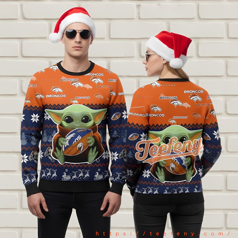 Denver Broncos Grinch Winter Vintage Ugly Sweater Orange Xmas