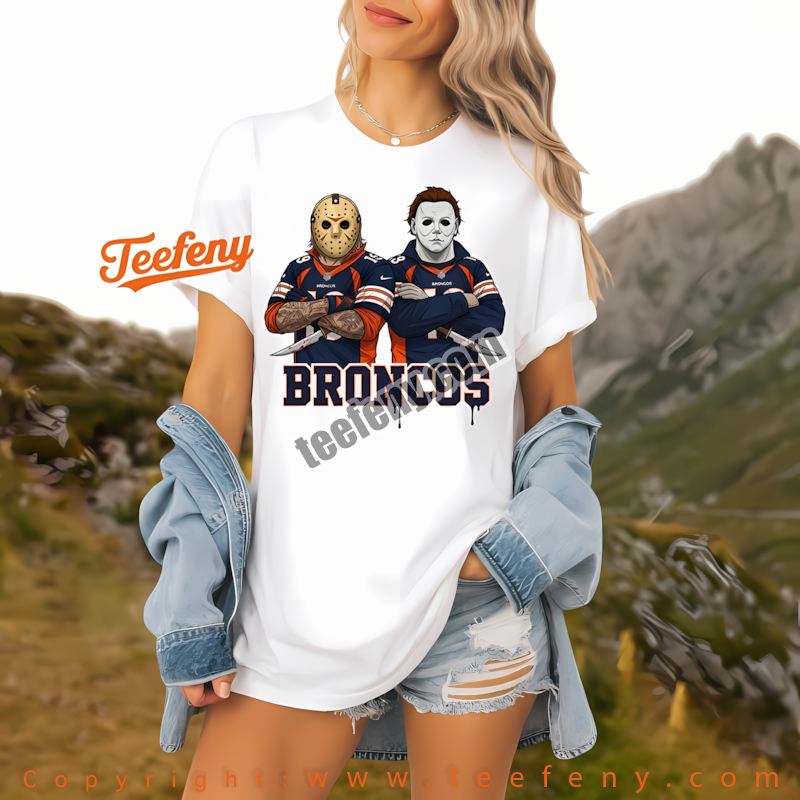 Denver Broncos Jason Voorhees Machete Horror Football Shirt Vintage