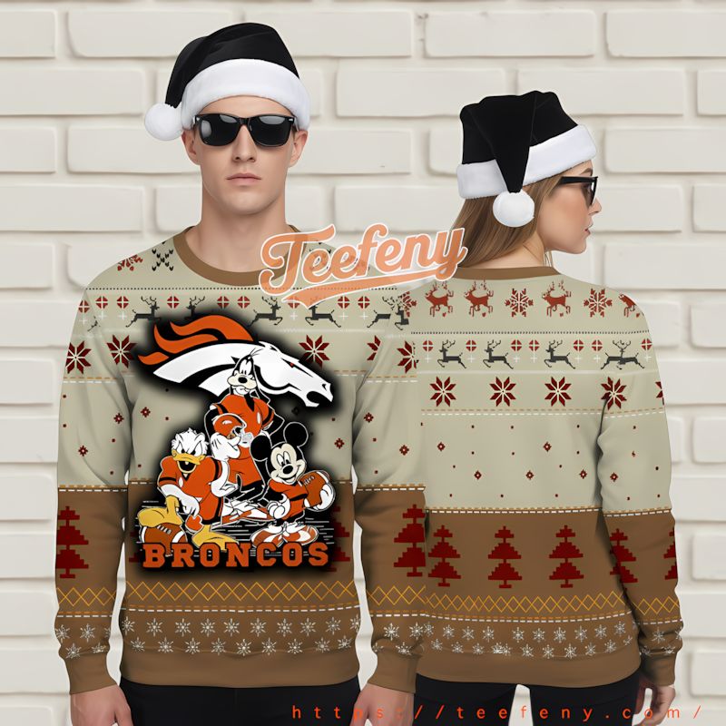 Denver Broncos Mickey Mouse Family Ugly Christmas Sweater Black Orange