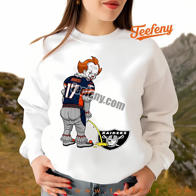 Denver Broncos Pennywise Raiders Halloween Rivalry Shirt Long Sleeven Denver Broncos Pennywise Raiders Halloween Rivalry Shirt Long Sleeven