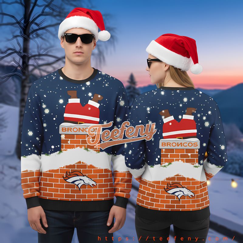 Denver Broncos Santa Claus Couples Christmas Sweatshirt Orange Blue Denver Broncos Santa Claus Couples Christmas Sweatshirt Orange Blue