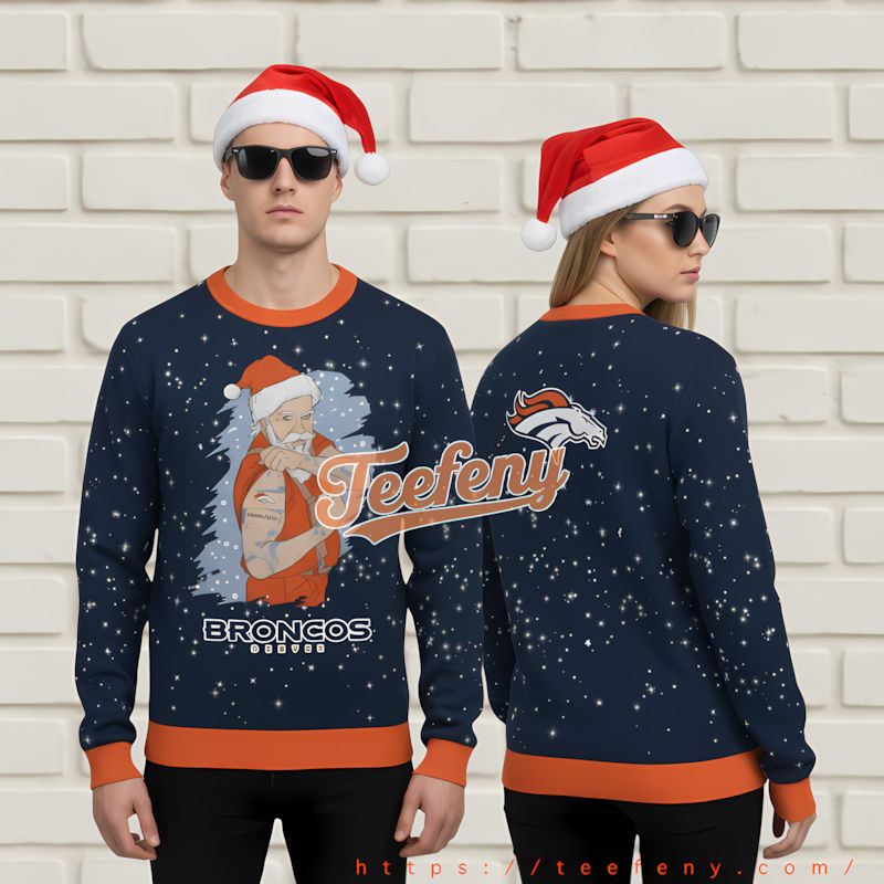 Denver Broncos Santa Claus Couples Christmas Sweatshirt Orange Blue