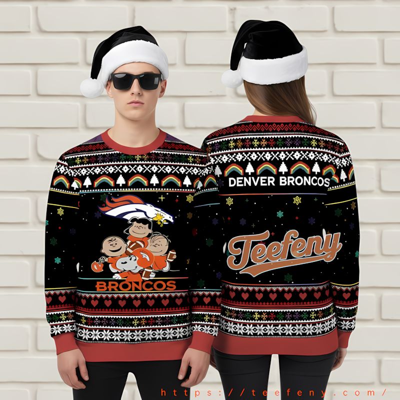 Denver Broncos Snoopy Woodstock Crazy Sweater Orange Christmas