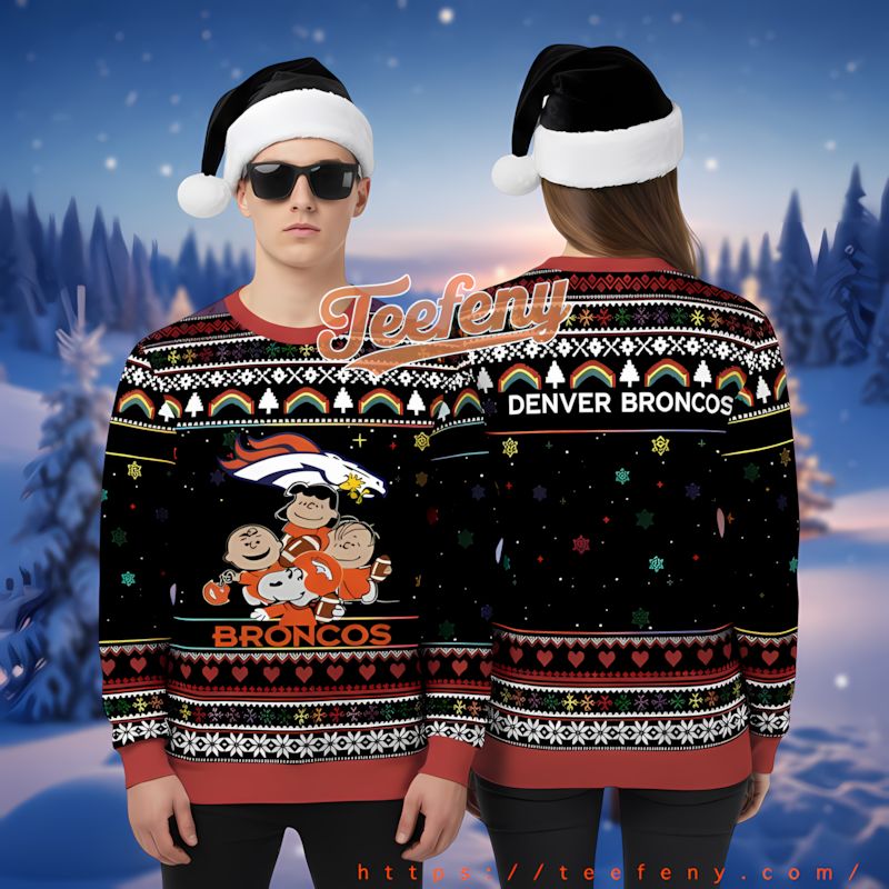 Denver Broncos Snoopy Charlie Brown Vintage Ugly Christmas Sweater Black Denver Broncos Snoopy Charlie Brown Vintage Ugly Christmas Sweater Black