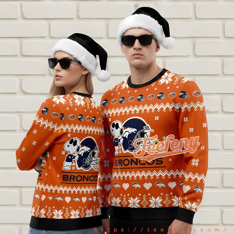 Denver Broncos Winnie The Pooh Family Christmas Sweater Orange