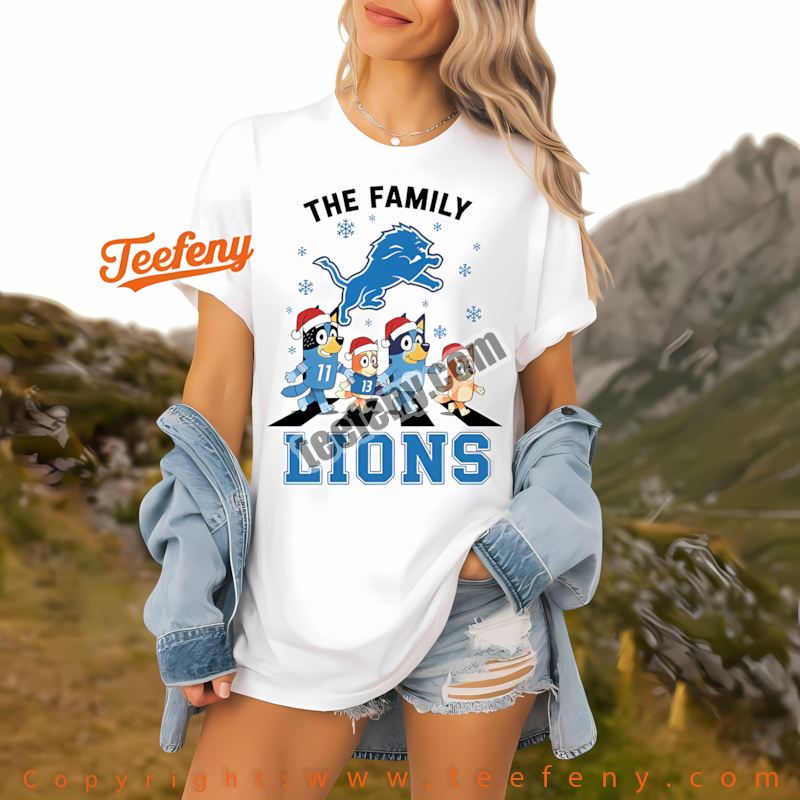 Detroit Lions Bluey Family Santa Hat Christmas Parade Shirt Unisex