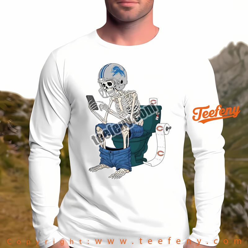 Detroit Lions Skeleton Toilet Chicago Bears Rivalry Long Sleeve Men Women Detroit Lions Skeleton Toilet Chicago Bears Rivalry Long Sleeve Men Women