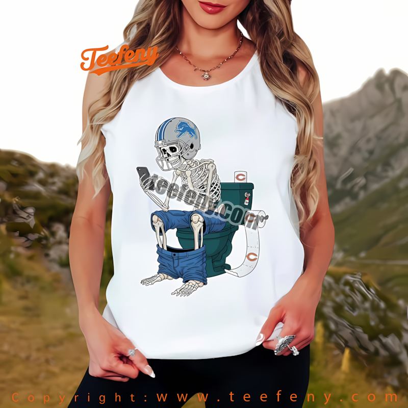 Detroit Lions Skeleton Toilet Chicago Bears Rivalry Tanktop Men Women Detroit Lions Skeleton Toilet Chicago Bears Rivalry Tanktop Men Women