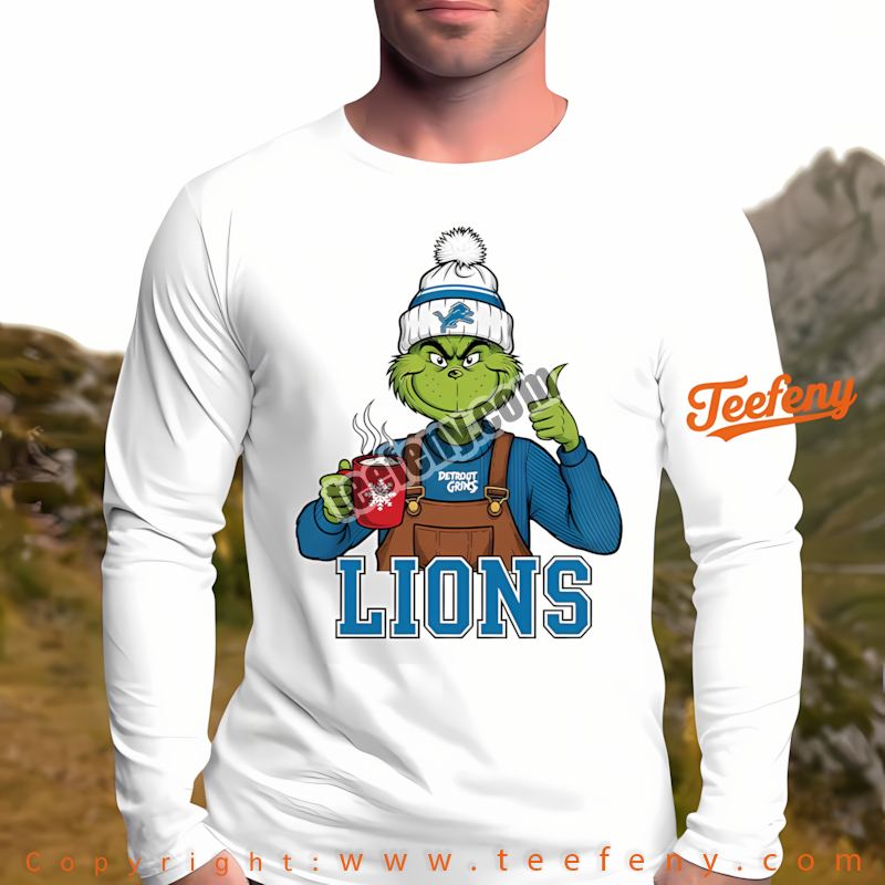 Detroit Lions The Grinch Winter Hot Cocoa Holiday Long Sleeve Cotton Detroit Lions The Grinch Winter Hot Cocoa Holiday Long Sleeve Cotton