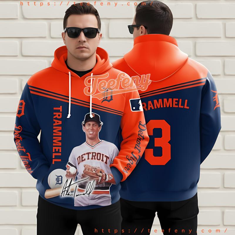 Detroit Tigers Alan Trammell Player 3D Printed Hoodie Orange Blue Detroit Tigers Alan Trammell Player 3D Printed Hoodie Orange Blue