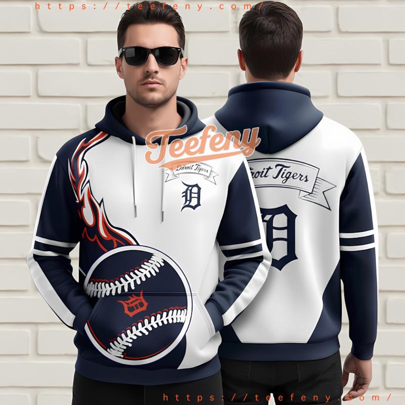 Detroit Tigers Baseball 3D Zip Up Hoodie White Blue Detroit Tigers Baseball 3D Zip Up Hoodie White Blue