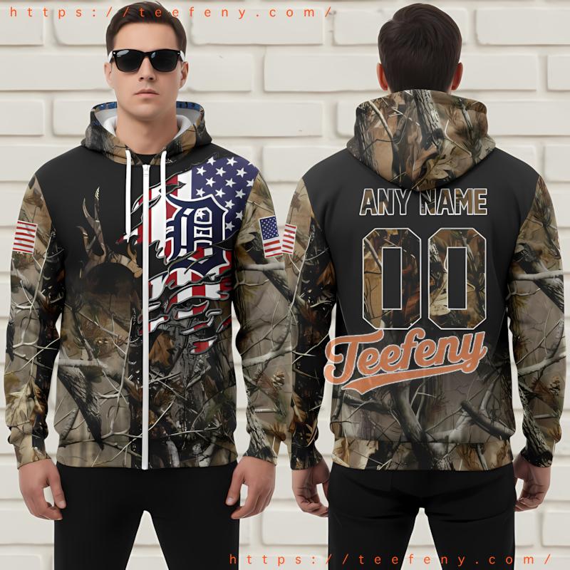 Detroit Tigers Camo Veteran 3D Print Hoodie Detroit Tigers Camo Veteran 3D Print Hoodie