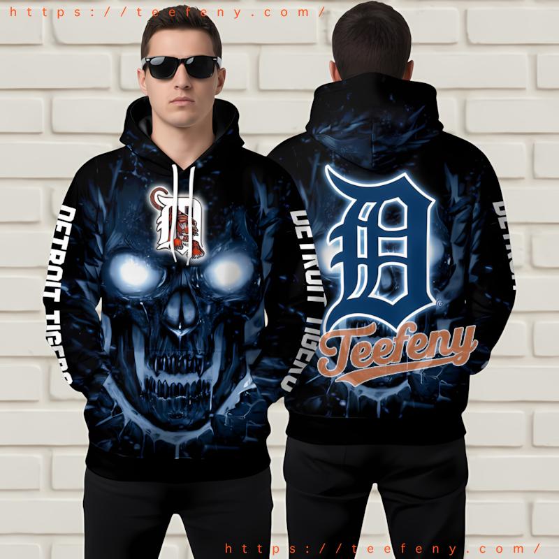 Detroit Tigers Demonic Skull 3D Zip Up Hoodie Black Detroit Tigers Demonic Skull 3D Zip Up Hoodie Black