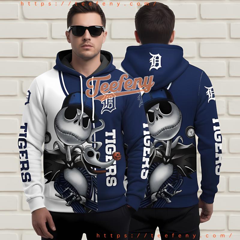 Detroit Tigers Jack Skellington Zero Halloween 3D Print Hoodie Blue Detroit Tigers Jack Skellington Zero Halloween 3D Print Hoodie Blue