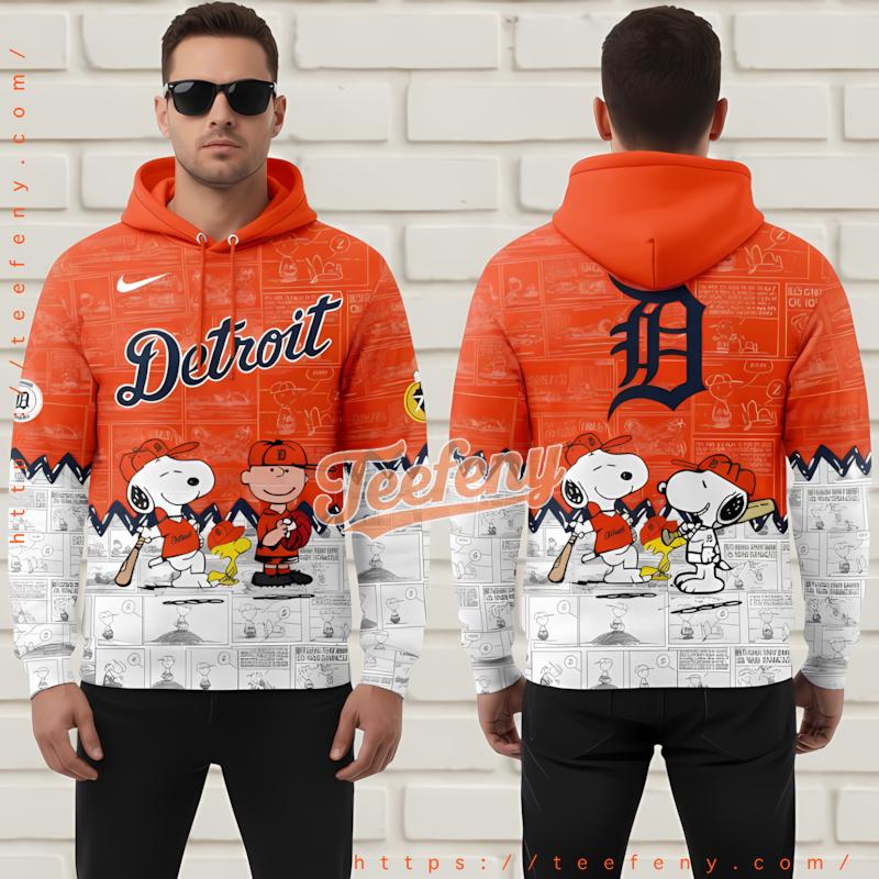 Detroit Tigers Snoopy Charlie Brown 3D Pullover Hoodie Orange Detroit Tigers Snoopy Charlie Brown 3D Pullover Hoodie Orange