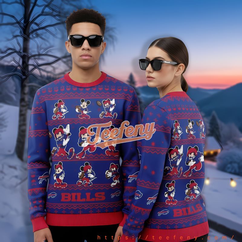 Disney Buffalo Bills Mickey Player Blue Christmas Sweater Women