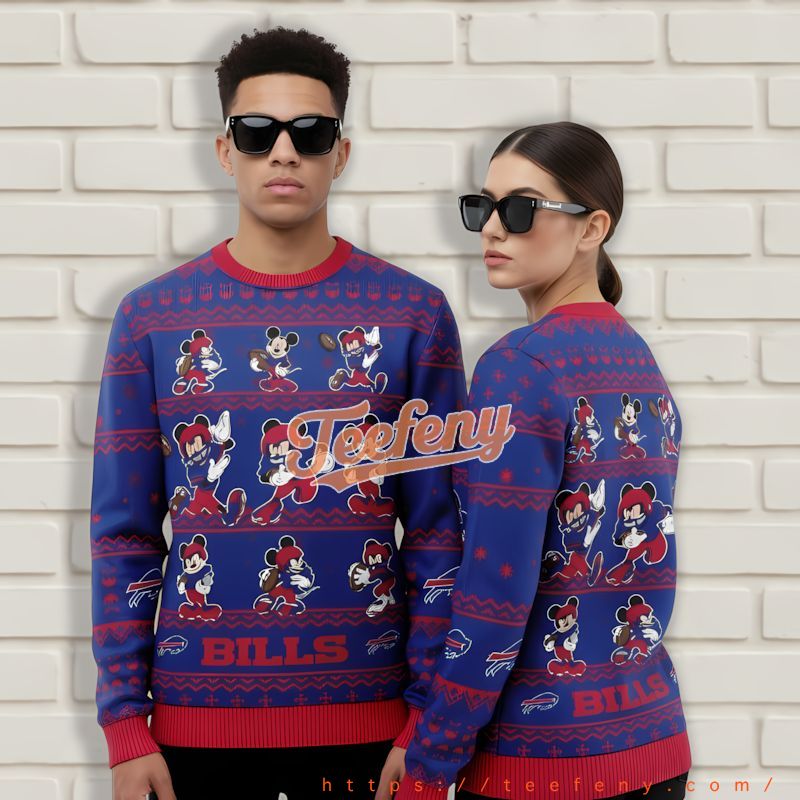 Disney Buffalo Bills Mickey Player Blue Christmas Sweater Women Disney Buffalo Bills Mickey Player Blue Christmas Sweater Women