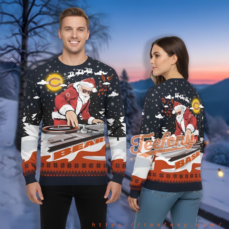 Dj Santa Chicago Bears Blue Orange Light Up Ugly Sweater