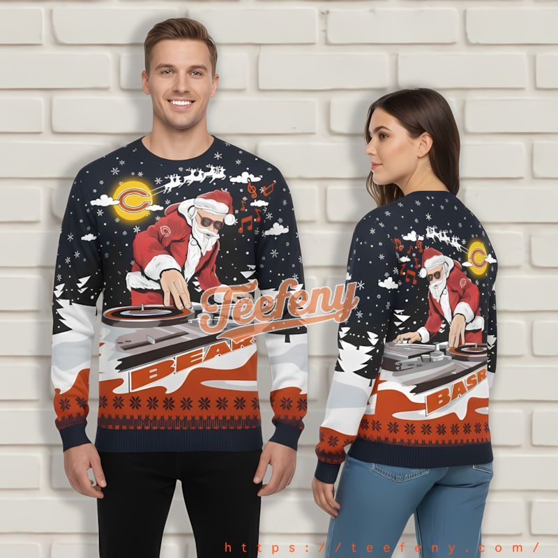 Dj Santa Chicago Bears Blue Orange Light Up Ugly Sweater Dj Santa Chicago Bears Blue Orange Light Up Ugly Sweater